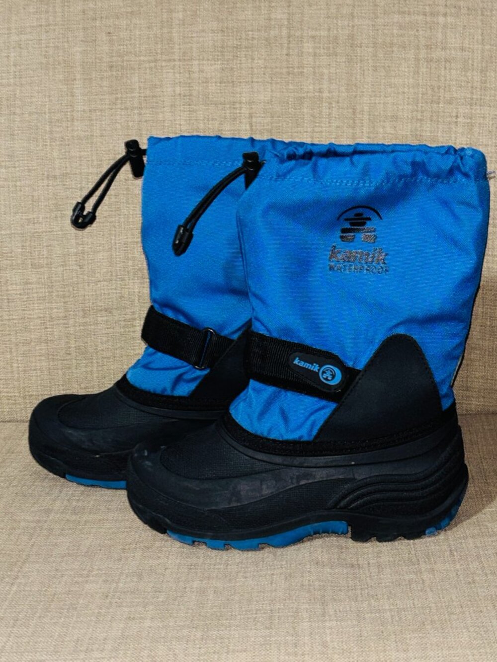 Kamik Rocket Kids Snow Boots Size 2 Blue Black Waterproof Insulated -40°F EUC